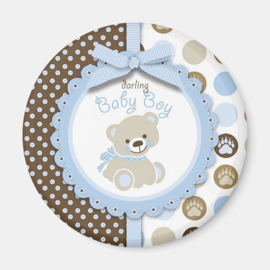 Boy Teddy Bear Round Magnet (Vorne)