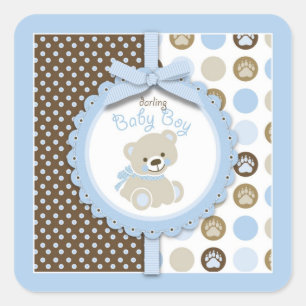 Boy Teddy Bear Square Sticker