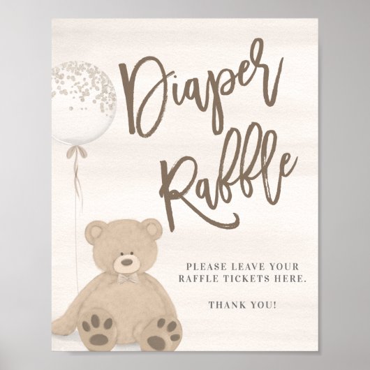 Boy Teddy Bear Tan Balloon Windle Raffle Sign Poster (Vorne)