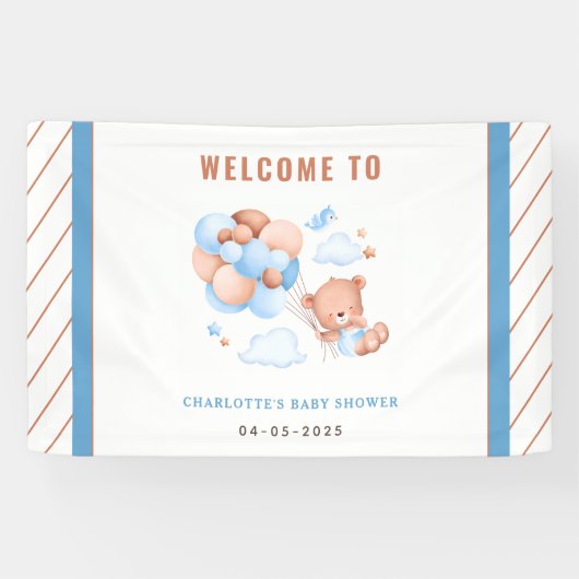 Boy Teddy Bear “We Can Bearly Wait” Baby Shower Banner (Horizontal)