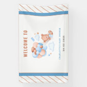 Boy Teddy Bear “We Can Bearly Wait” Baby Shower Banner (Vertikal)