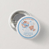 Boy Teddy Bear “We Can Bearly Wait” Baby Shower Button (Vorne & Hinten)