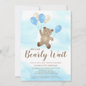 Boy Teddy Bear We Can Bearly Wait Baby Shower Einladung (Vorderseite)