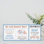 Boy Teddy Bear “We Can Bearly Wait” Baby Shower  Einladung (Stehend Vorderseite)