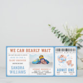 Boy Teddy Bear “We Can Bearly Wait” Baby Shower  Einladung (Stehend Vorderseite)