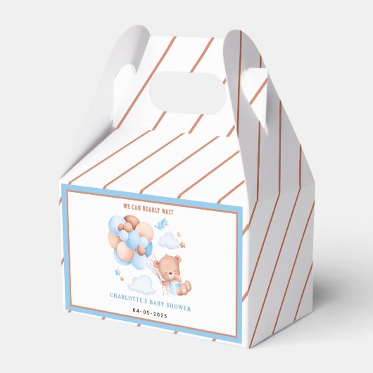 Boy Teddy Bear “We Can Bearly Wait” Baby Shower Geschenkschachtel (Vorderseite)