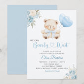 Boy Teddy Bear We Can Bearly Wait blue Baby Shower Einladung (Vorne/Hinten)