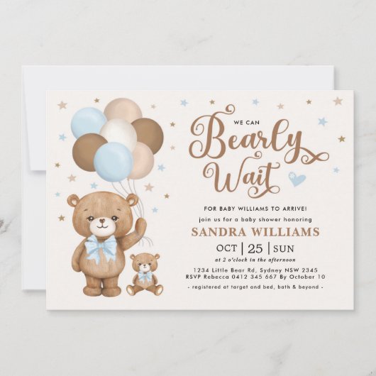 Boy Teddy Bear wir können frühzeitig abwarten Baby Einladung (Vorderseite)