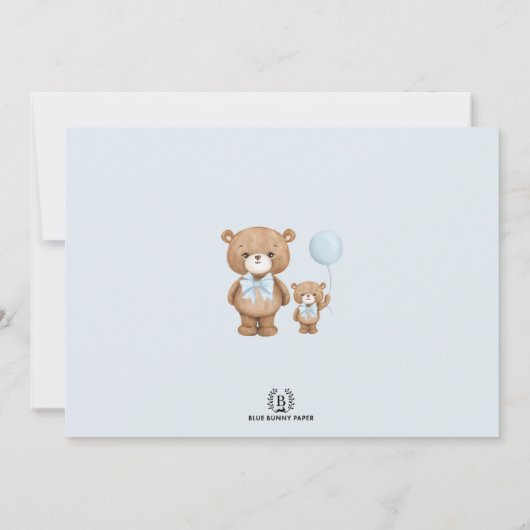 Boy Teddy Bear wir können frühzeitig abwarten Baby Einladung (Rückseite)