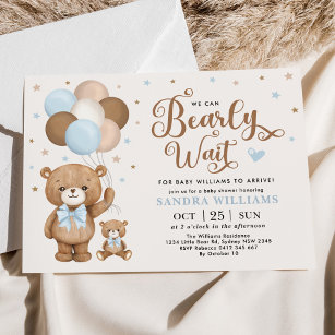 Boy Teddy Bear wir können frühzeitig abwarten Baby Einladung