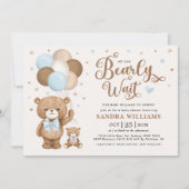 Boy Teddy Bear wir können frühzeitig abwarten Baby Einladung (Vorderseite)