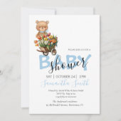 Boy Teddy Blue Rustic Floral Baby Ankündigung (Vorderseite)