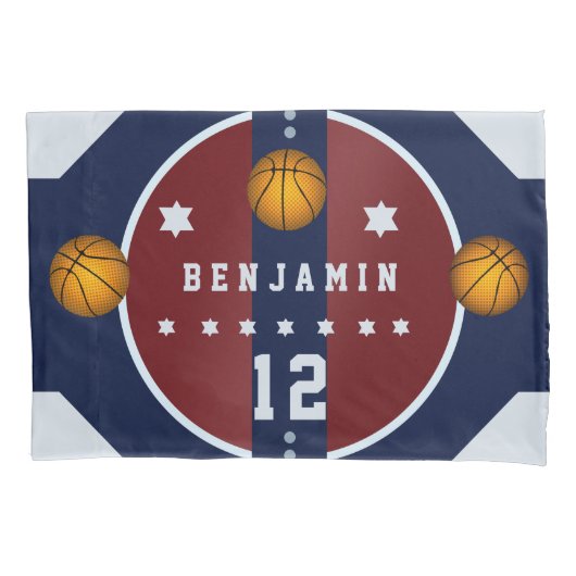 Boy Teen Basketball Court Ball Stars Name Kissenbezug (Vorderseite)