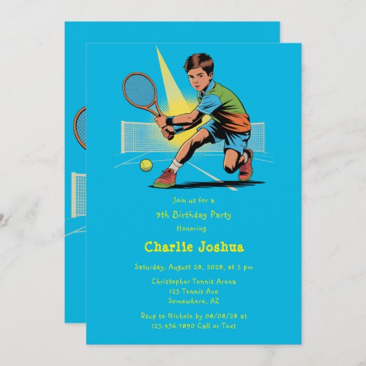 Boy Tennis Geburtstagsparty Einladung (Vorne/Hinten)