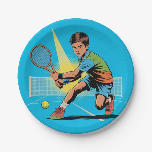 Boy Tennis Geburtstagsparty Pappteller (Vorderseite)