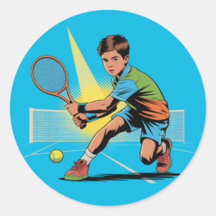 Boy Tennis Geburtstagsparty Runder Aufkleber