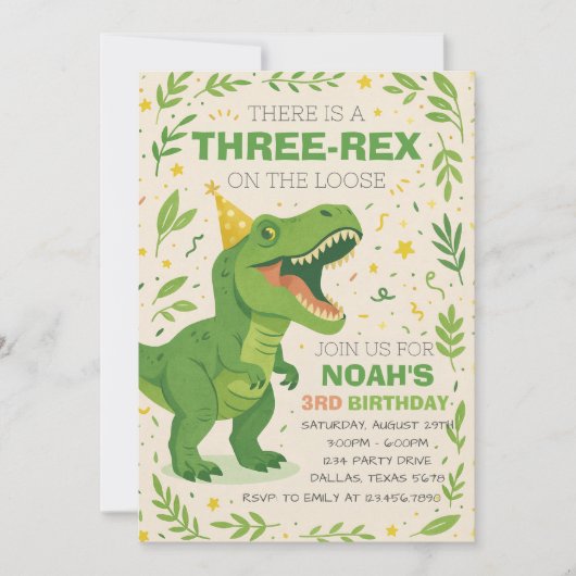 Boy Three-Rex Dinosaur Birthday Einladung (Vorderseite)