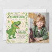 Boy Three-Rex Dinosaur Birthday Photo Einladung (Vorderseite)
