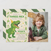 Boy Three-Rex Dinosaur Birthday Photo Einladung (Vorne/Hinten)