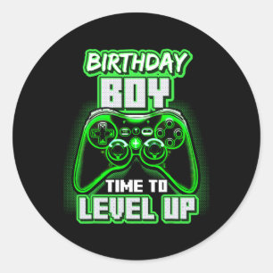 "Boy Time to Level Up Video Game Birthday Gamer 6 Runder Aufkleber