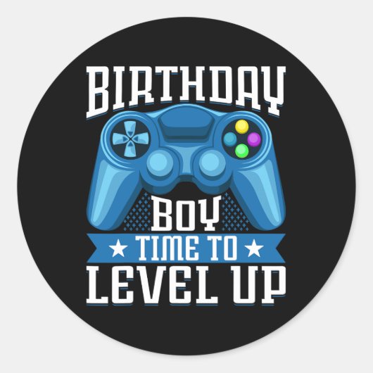 "Boy Time to Level Up Video Game Birthday Gamer" 7 Runder Aufkleber (Vorderseite)