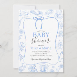 Boy Toile De Jouy Blue Baby Shower Invitation Einladung