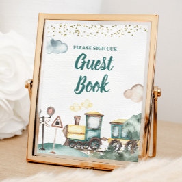 Boy Train Birthday Guest Book Sign Poster