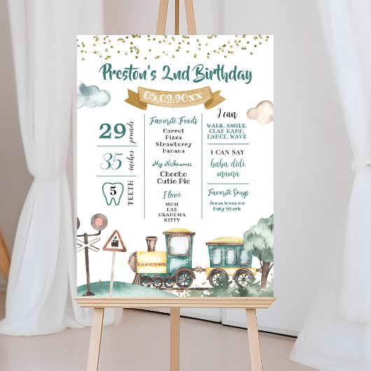 Boy Train Birthday Milestone Sign Poster
