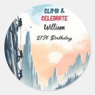 Boy Tree Fun Cliff Rock Klettern 21. Geburtstag Runder Aufkleber
