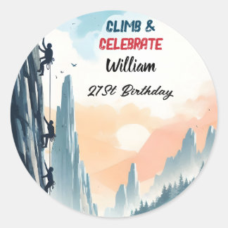 Boy Tree Fun Cliff Rock Klettern 21. Geburtstag Runder Aufkleber