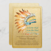 Boy Tribal Headdress Little Chief Boho Baby Shower Einladung (Vorne/Hinten)