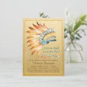 Boy Tribal Headdress Little Chief Boho Baby Shower Einladung (Stehend Vorderseite)