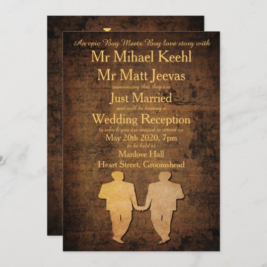 Boy trifft Junge Gay Hochzeit Einladung (Vorne/Hinten)
