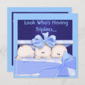 BOY TRIPLETS BABY SHOWING INVITATION EINLADUNG (Vorne/Hinten)