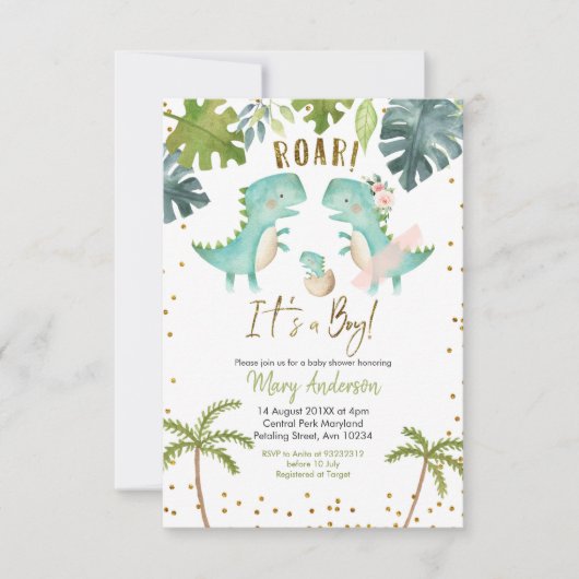 Boy Tropical Dinosaur Dusche einladen Roar Einladung (Vorderseite)