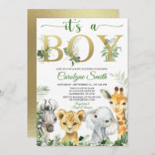 Boy Tropical Jungle Animals Kinderdusche Einladung (Vorne/Hinten)