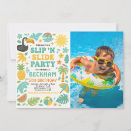 Boy Tropical Slip ’N’ Slide Birthday Party Foto Einladung