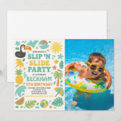 Boy Tropical Slip ’N’ Slide Birthday Party Foto Einladung (Vorne/Hinten)