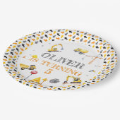 Boy Truck Construction Party Geburtstag Gelb Grau Pappteller (Schrägansicht)