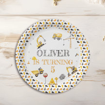 Boy Truck Construction Party Geburtstag Gelb Grau