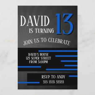 Boy Tween Teen Birthday Modern Simple Blue Einladung