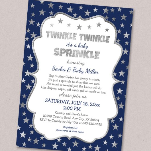 Boy Twinkle Baby Sprinkle, silberne einladende Mar Einladung