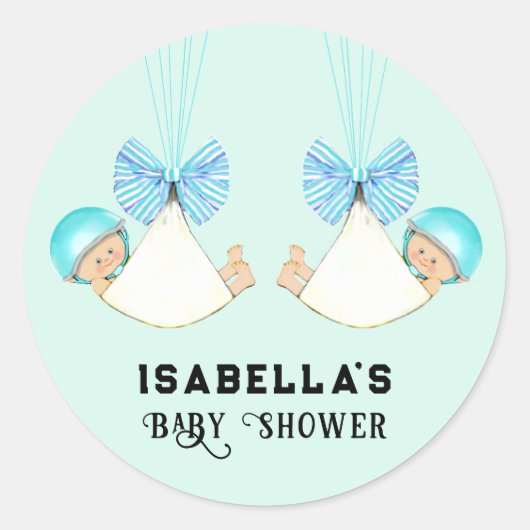 Boy Twins Baby Shower Classic Round Sticker (Vorderseite)