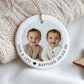 Boy Twins Baptism Photo Keepsake Keramik Ornament
