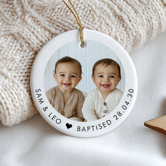 Boy Twins Baptism Photo Keepsake Keramik Ornament