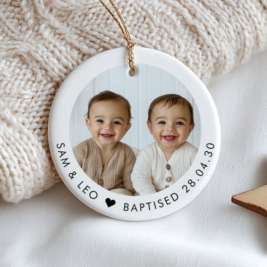 Boy Twins Baptism Photo Keepsake Keramik Ornament