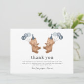 Boy Twins - Bears Party Hats - Danke Karte (Stehend Vorderseite)