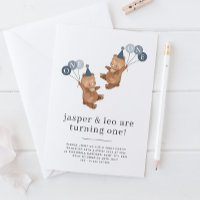 Boy Twins - Bears Party Hats - Joint 1st Birthday