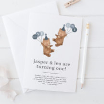 Boy Twins - Bears Party Hats - Joint 1st Birthday