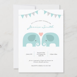 Boy Twins Elephant Baby Shower Einladung